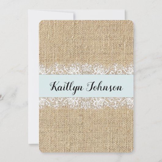 Rustieke Burlap Kant Blauw Baby shower Tafelteken Kaart (Achterkant)