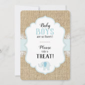 Rustieke Burlap Kant Blauw Baby shower Tafelteken Kaart (Voorkant)