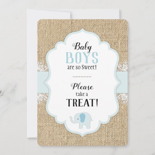 Rustieke Burlap Kant Blauw Baby shower Tafelteken Kaart (Voorkant)