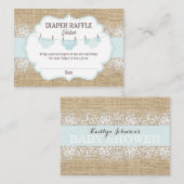 Rustieke Burlap Kant Blue Boy Luier Raffle Ticket Informatiekaartje (Voorkant / Achterkant)