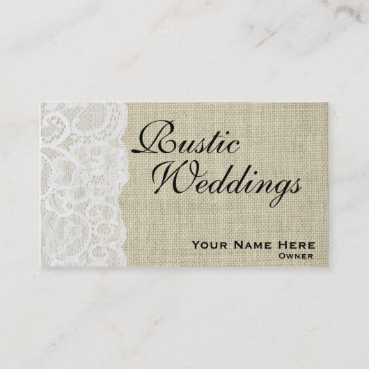 Rustieke Burlap & Kant Bruiloft Planner Visitekaar Visitekaartje (Voorkant)