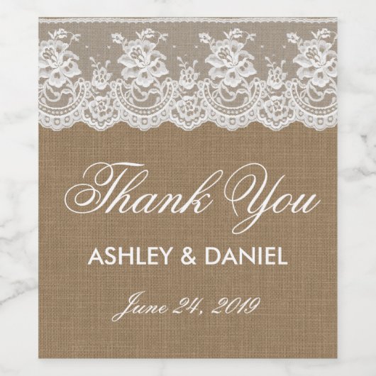 Rustieke Burlap Kant Bruiloft Wijn & Mousserende W Wijn Etiket (Enkel label)