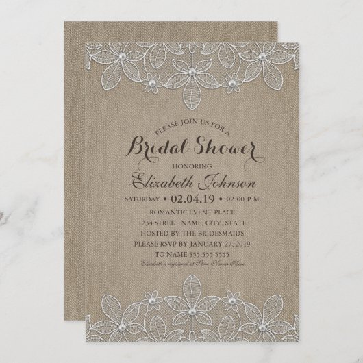 Rustieke Burlap Kant Elegant  Vrijgezellenfeest Kaart (Voorkant / Achterkant)