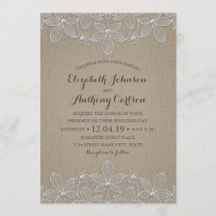 Rustieke Burlap Kant Elegante Vintage Luxe Huwelij Kaart