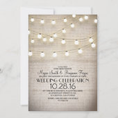 Rustieke Burlap Kant en String Lights Wedding Kaart (Voorkant)