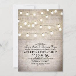 Rustieke Burlap Kant en String Lights Wedding Kaart