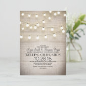 Rustieke Burlap Kant en String Lights Wedding Kaart (Staand voorkant)