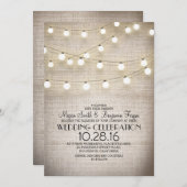 Rustieke Burlap Kant en String Lights Wedding Kaart (Voorkant / Achterkant)