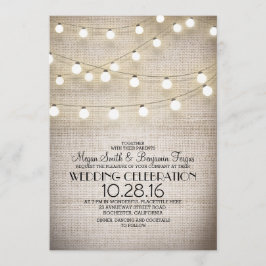 Rustieke Burlap Kant en String Lights Wedding Kaart