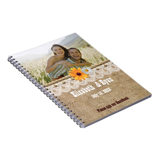 Rustieke Burlap, Kant en Touw, Wedding Guest Sign  Notitieboek (Rechterzijde)