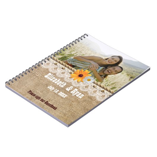 Rustieke Burlap, Kant en Touw, Wedding Guest Sign  Notitieboek (Linkerzijde)