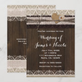 Rustieke Burlap Kant & Hout Huwelijksuitnodigingen Kaart (Voorkant / Achterkant)