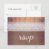 Rustieke Burlap Kant & Hout RSVP Uitnodiging Briefkaart (Voorkant / Achterkant)