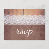 Rustieke Burlap Kant & Hout RSVP Uitnodiging Briefkaart (Voorkant)