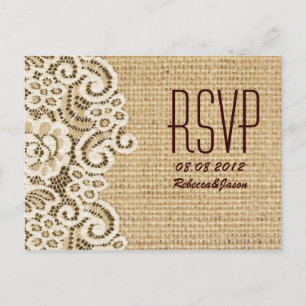 rustieke burlap kant land bruiloft RSVP Uitnodiging Briefkaart