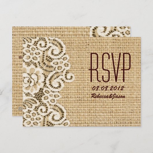 rustieke burlap kant land bruiloft RSVP Uitnodiging Briefkaart (Voorkant / Achterkant)