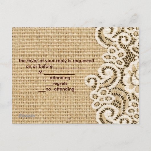 rustieke burlap kant land bruiloft RSVP Uitnodiging Briefkaart (Achterkant)