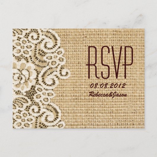 rustieke burlap kant land bruiloft RSVP Uitnodiging Briefkaart (Voorkant)