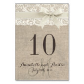 Rustieke Burlap Kant Lint Bruiloft Tafel Kaart (Achterkant)