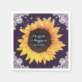 Rustieke Burlap Kant Paarse en Zonnebloem Bruiloft Servet (Voorkant)