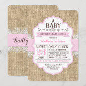 Rustieke Burlap Kant Roze Baby shower Uitnodiging (Voorkant / Achterkant)