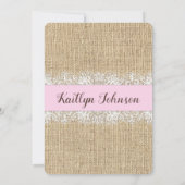 Rustieke Burlap Kant Roze Baby shower Uitnodiging (Achterkant)