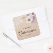 Rustieke Burlap Kant Roze Bloemen Quinceanera Stic Vierkante Sticker (Envelop)