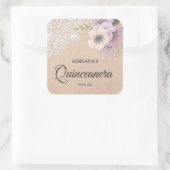 Rustieke Burlap Kant Roze Bloemen Quinceanera Stic Vierkante Sticker (Tas)