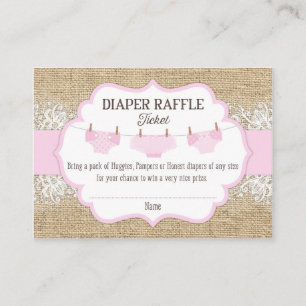 Rustieke Burlap Kant Roze Meisje Luier Raffle Tick Informatiekaartje