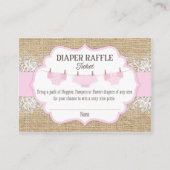 Rustieke Burlap Kant Roze Meisje Luier Raffle Tick Informatiekaartje (Voorkant)