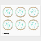 Rustieke Burlap Kant Seafoam Baby shower Monogram Ronde Sticker (Vel)