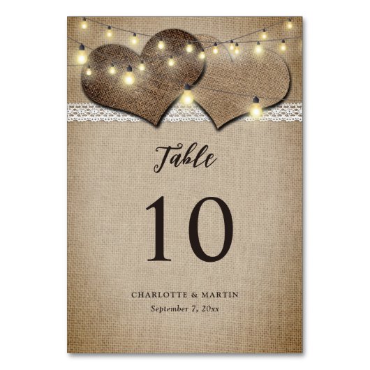 Rustieke Burlap Kant String Lights Wedding Kaart (Voorkant)