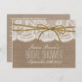 Rustieke Burlap Kant Twine Bow Vrijgezellenfeest R Uitnodiging Briefkaart (Voorkant / Achterkant)