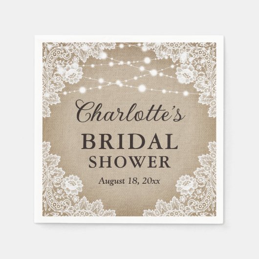 Rustieke  Burlap Kant Vrijgezellenfeest servetten (Voorkant)