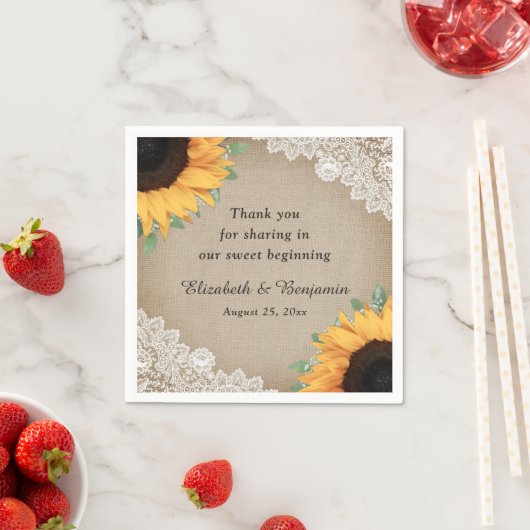 Rustieke Burlap Kant Zonnebloem Bruiloft Servet (Insitu)