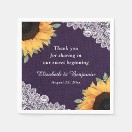 Rustieke Burlap Kant Zonnebloem en Paarse Bruiloft Servet