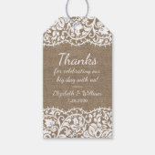 Rustieke Burlap &  kanten bruiloft dank u Cadeaulabel (Voorkant)