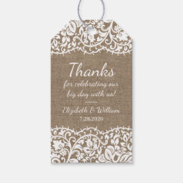 Rustieke Burlap &  kanten bruiloft dank u Cadeaulabel