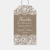 Rustieke Burlap &  kanten bruiloft dank u Cadeaulabel (Achterkant)