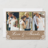 Rustieke Burlap Lace 3 Foto Liefde en Bedankt (Voorkant)