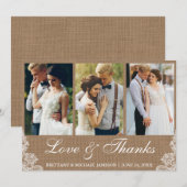 Rustieke Burlap Lace 3 Foto Liefde en Bedankt (Voorkant / Achterkant)