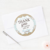 Rustieke Burlap Lace Blue Boy Dank je Ronde Sticker (Envelop)