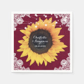 Rustieke Burlap Lace Bourgondië Zonnebloem Huwelij Servet (Voorkant)