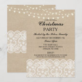 Rustieke Burlap Lace Christmas Dinner Day Party Kaart (Voorkant / Achterkant)