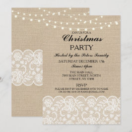 Rustieke Burlap Lace Christmas Dinner Day Party Kaart