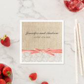Rustieke Burlap Lace Coral Ribbon Wedding Servetten (Insitu)