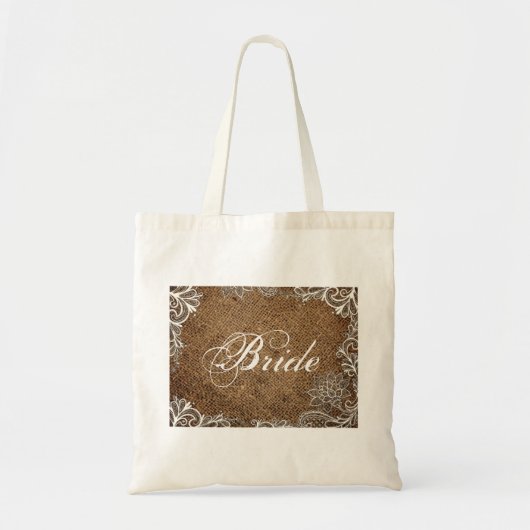 Rustieke Burlap Lace Country Bruid Tote Bag (Voorkant)