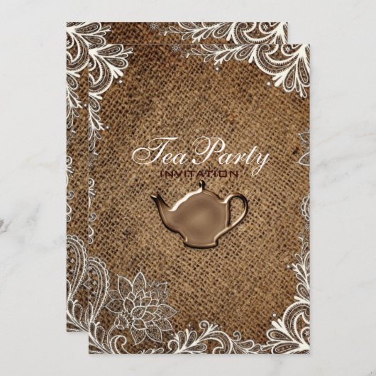 Rustieke Burlap Lace Country Bruids Tea Party Kaart (Voorkant / Achterkant)