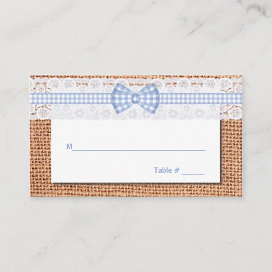 Rustieke Burlap & Lace Country Wedding Place Card Plaatskaartje (Voorkant)