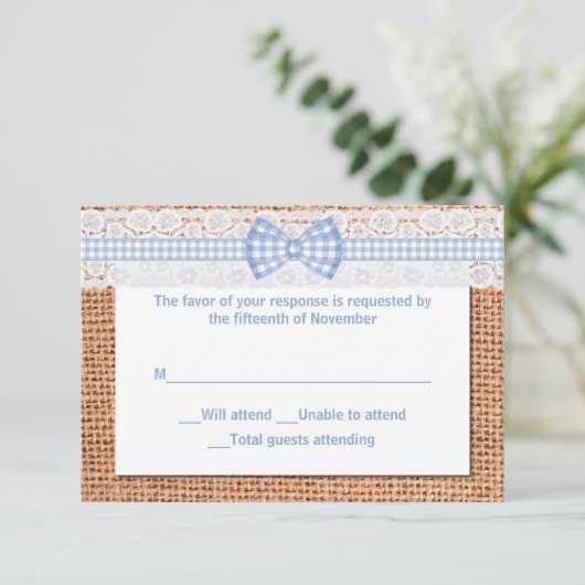 Rustieke Burlap & Lace Country Wedding Response Ka RSVP Kaartje (Staand voorkant)